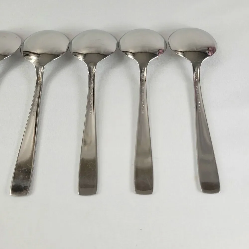 Oneida Satin Accent Stainless Flatware Set 6 Soup Spoons Oneidacraft USA Deluxe